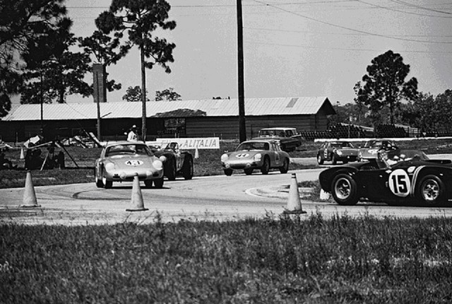 Dave MacDonald and Fireball Roberts co-drive the Shelby Cobra Roadster at the 12 HRS Sebring in 1963